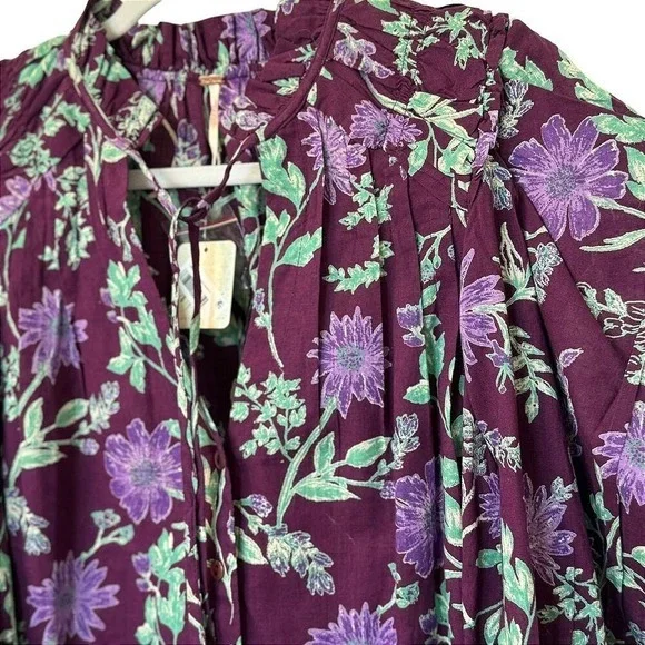 Free People Meant to Be Floral Puff Sleeve Button Up Blouse Top NWT‎ - Picture 7 of 13